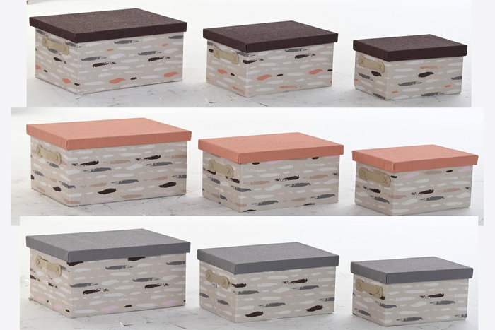 DKD Home Decor Set de 3 Cajas de Almacenaje Pinceladas en Poliéster