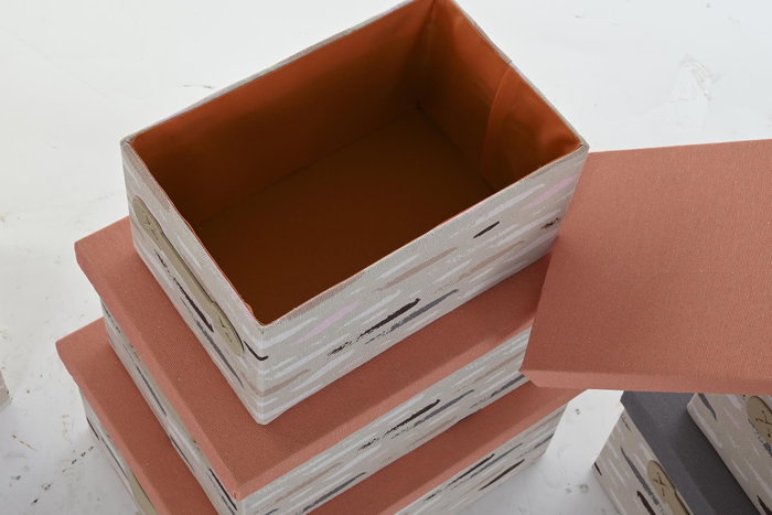 DKD Home Decor Set de 3 Cajas de Almacenaje Pinceladas en Poliéster