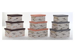 DKD Home Decor Set de 3 Cajas de Almacenaje Pinceladas en Poliéster