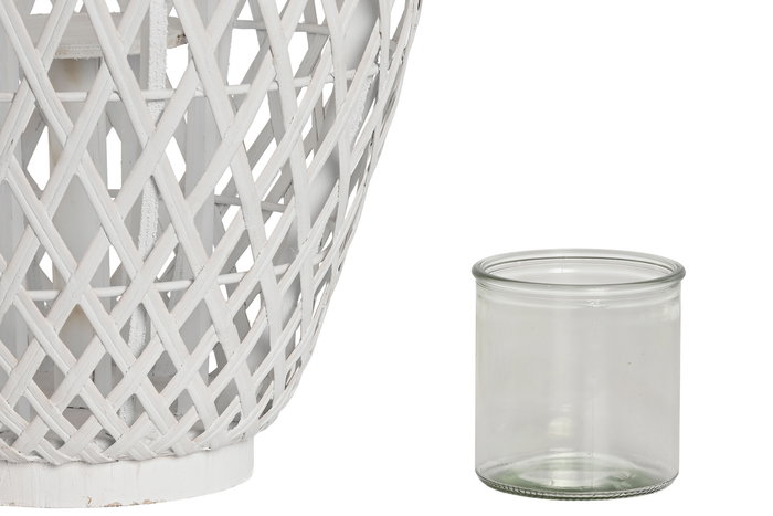 DKD Home Decor Portavelas Blanco Bambu Cristal 32 x 60 x 32 cm (2 Unidades)