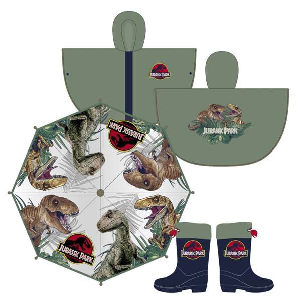 Poncho Impermeable con Capucha Jurassic Park Verde 5-6 Años