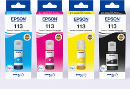 Epson Multipack de Tinta EcoTank 113 (C13T06B640) - Negro, Cian, Magenta, Amarillo