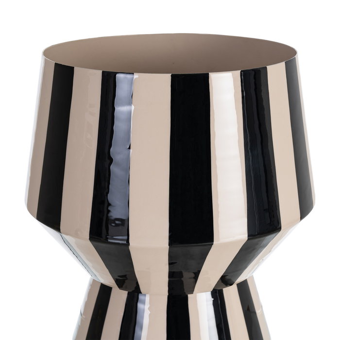 Jarrón Rayas Blanco-Negro Metal 21 X 21 X 21,50 cm