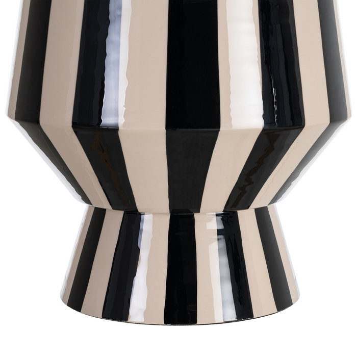 Jarrón Rayas Blanco-Negro Metal 21 X 21 X 21,50 cm