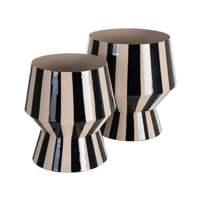 Jarrón Rayas Blanco-Negro Metal 21 X 21 X 21,50 cm