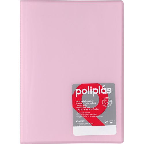 Grafoplás Carpeta con 20 Fundas Poliplás Soldadas Folio Rosa Soft