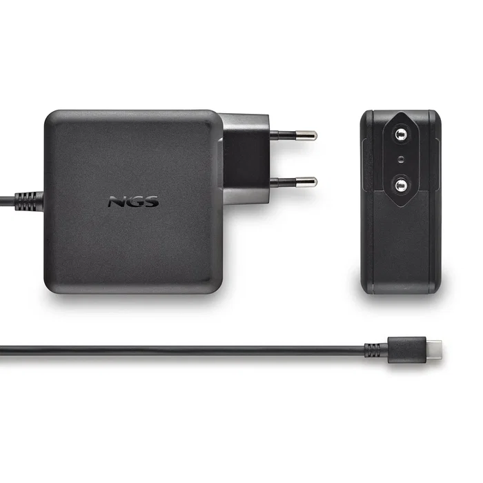NGS GAN 65W-C Cargador de Pared USB-C 65W GaN para Portátil, Tablet y Smartphone con Cable 1.5m, PD3.0 y Voltaje Automático 5-20V (Negro, EU)