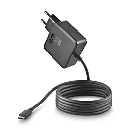 NGS GAN 65W-C Cargador de Pared USB-C 65W GaN para Portátil, Tablet y Smartphone con Cable 1.5m, PD3.0 y Voltaje Automático 5-20V (Negro, EU)