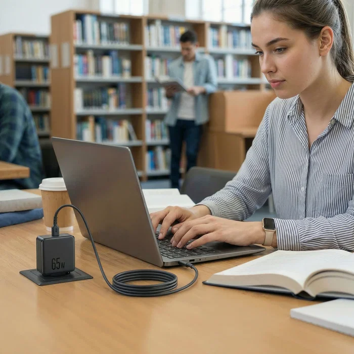 NGS GAN 65W-C Cargador de Pared USB-C 65W GaN para Portátil, Tablet y Smartphone con Cable 1.5m, PD3.0 y Voltaje Automático 5-20V (Negro, EU)