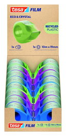 Cinta Adhesiva Tesa Eco&Crystal (90% Reciclado) Rollo 10X19 Con Mini Portarrollos (Set de 16)