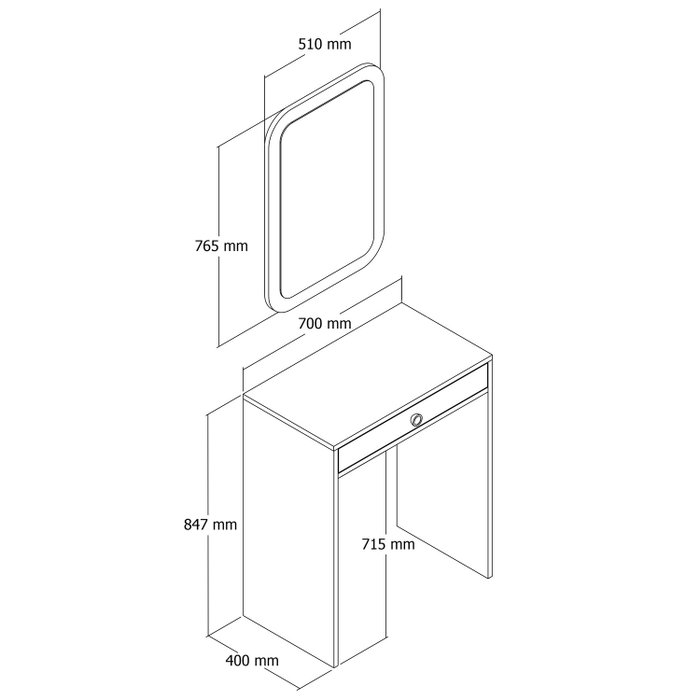 Hanah Home Lizbon Mirror Mesa de Maquillaje Nogal con Espejo 70x40x84.7cm | Espejo 51x76.5cm Hanah Home Lizbon Mirror Mesa de Maquillaje Nogal con Espejo 70x40x84.7cm | Espejo 51x76.5cm