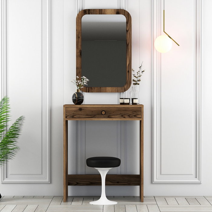 Hanah Home Lizbon Mirror Mesa de Maquillaje Nogal con Espejo 70x40x84.7cm | Espejo 51x76.5cm Hanah Home Lizbon Mirror Mesa de Maquillaje Nogal con Espejo 70x40x84.7cm | Espejo 51x76.5cm