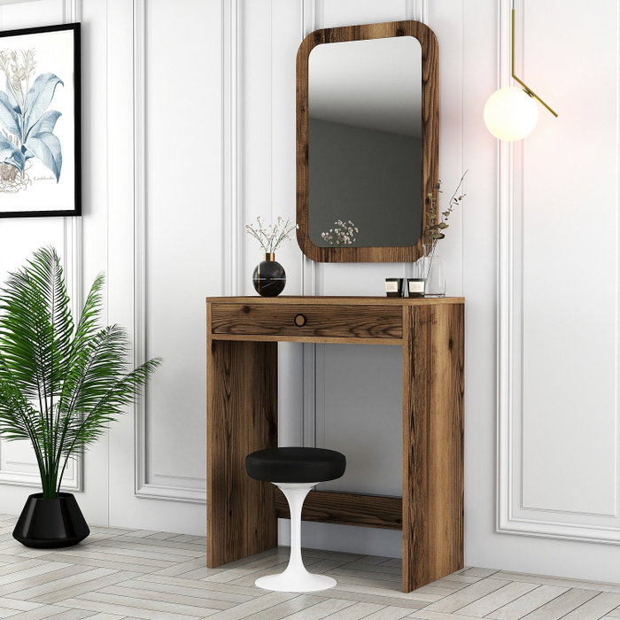 Hanah Home Lizbon Mirror Mesa de Maquillaje Nogal con Espejo 70x40x84.7cm | Espejo 51x76.5cm Hanah Home Lizbon Mirror Mesa de Maquillaje Nogal con Espejo 70x40x84.7cm | Espejo 51x76.5cm