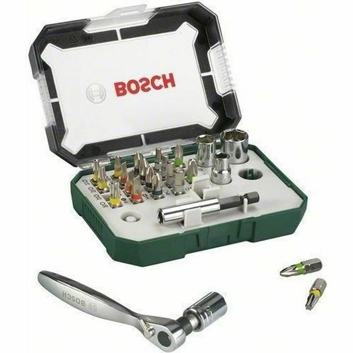 Bosch Juego de puntas de destornillador y trinquete de 26 piezas con código de color Bosch Juego de puntas de destornillador y trinquete de 26 piezas con código de color