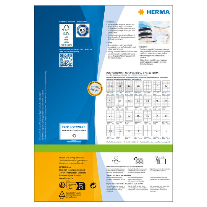 HERMA Etiquetas Premium A4 Blanco 70x42,3 mm 2100 Unidades