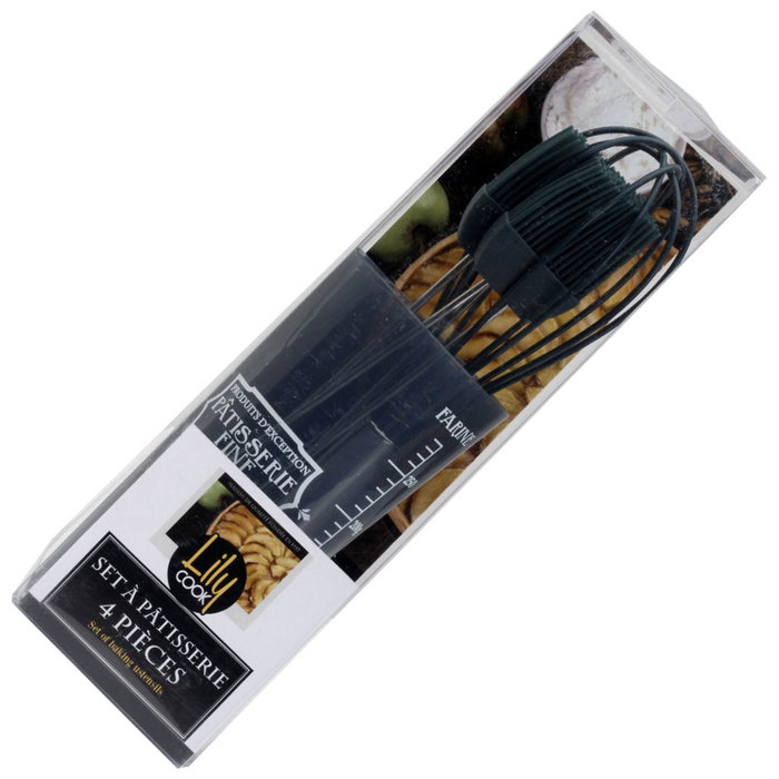 Lily Cook Juego De Repostería 4 Piezas con Jarra Medidora, Espátula, Pincel y Batidor Colores Surtidos Lily Cook Juego De Repostería 4 Piezas con Jarra Medidora, Espátula, Pincel y Batidor Colores Surtidos