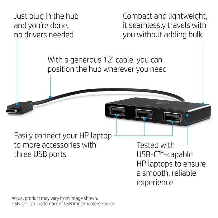 HP USB-C a USB-A Hub Negro HP USB-C a USB-A Hub Negro