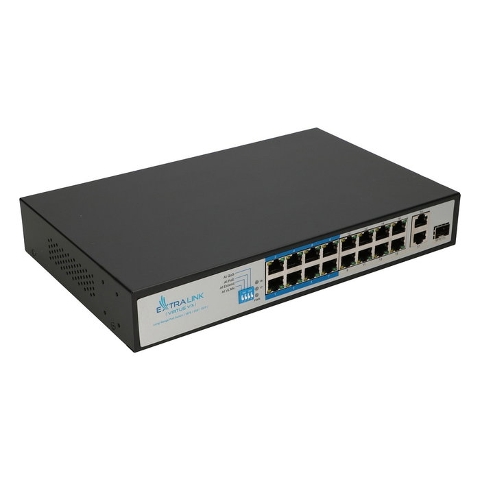 Extralink VIRTUS V3 PoE Switch 16x 100Mb/s PoE/PoE+, 2x Gigabit RJ45 + 1x SFP, 150W Extralink VIRTUS V3 PoE Switch 16x 100Mb/s PoE/PoE+, 2x Gigabit RJ45 + 1x SFP, 150W