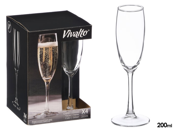 Vivalto Copa para Cava de Vidrio, 200 ml, Transparente, Dimensiones: 7.5x22.5x7.5 cm (Set de 24) Vivalto Copa para Cava de Vidrio, 200 ml, Transparente, Dimensiones: 7.5x22.5x7.5 cm (Set de 24)