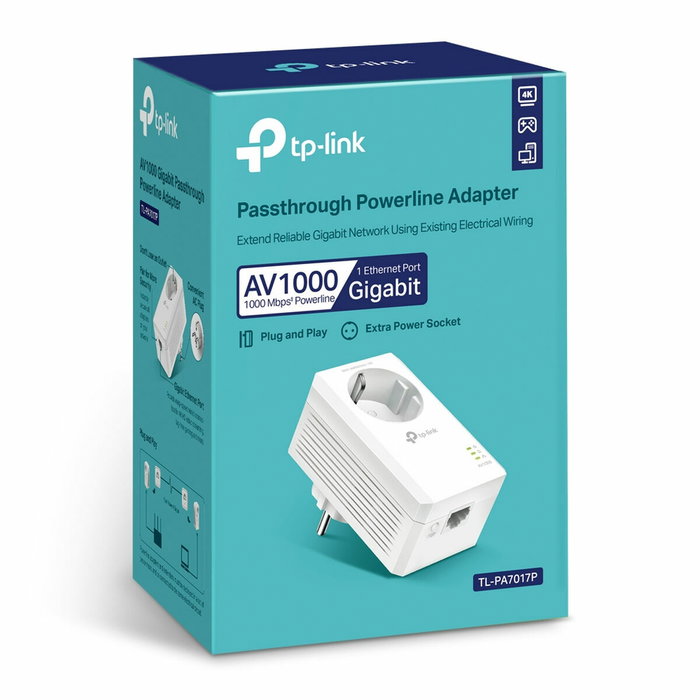 TP-Link TL-PA7017P Adaptador Powerline Gigabit con Enchufe Integrado, Blanco
