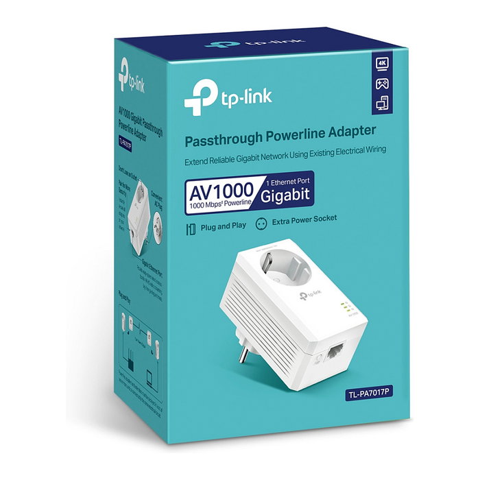 TP-Link TL-PA7017P Adaptador Powerline Gigabit con Enchufe Integrado, Blanco