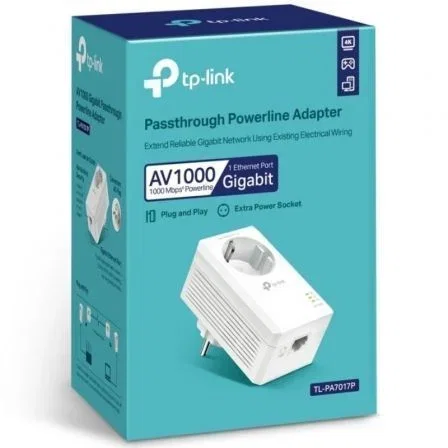TP-Link TL-PA7017P Kit de Adaptadores Powerline AV1000 Gigabit con Toma de Corriente Passthrough