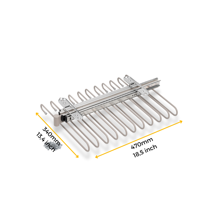 Emuca Pantalonero extraíble, 11 varillas, guías de extracción total, Acero, Pintado color gris piedra