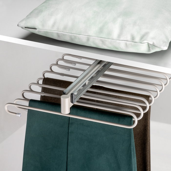 Emuca Pantalonero extraíble, 11 varillas, guías de extracción total, Acero, Pintado color gris piedra