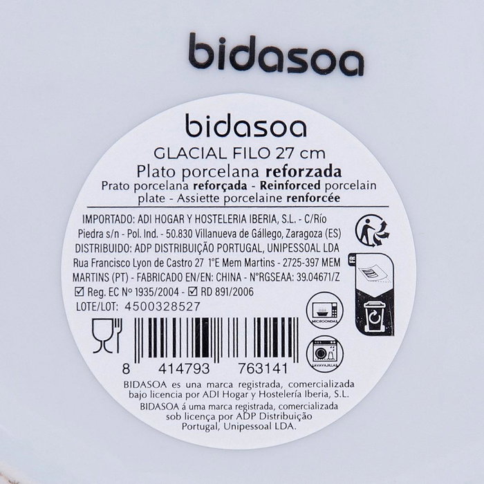 Plato Llano Porcelana Glacial Filo Bidasoa 27 cm