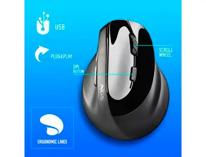NGS EVO Moksha Ratón Vertical Ergonómico Inalámbrico Negro