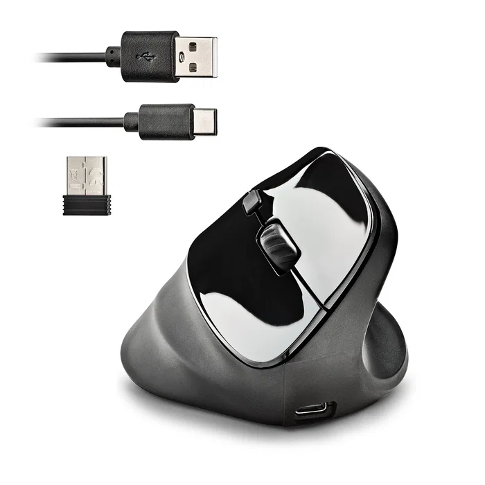 NGS Ratón Ergonómico Vertical Inalámbrico EVO MOKSHA para Mano Derecha, Negro, Óptico 2400 DPI, Recargable USB-C, 5 Botones Silenciosos