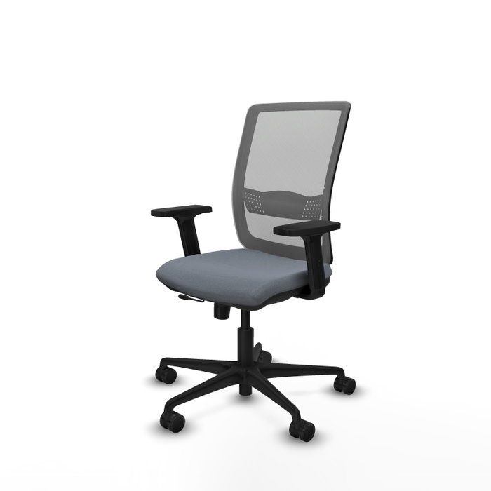 Silla de oficina Haches con mecanismo Sincro/Traslack tapizada con Tela color Gris. Equipada con lumbar 1D, Brazos 2D y Ruedas 65mm nailon