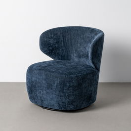 Sillón Giratorio Azul Tejido-Madera 73 X 68 X 74 cm