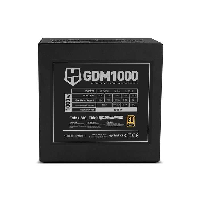 NOX Hummer GDM 1000W 80+ Gold ATX 3.1 Modular Negro