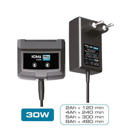 Koma Tools Cargador de Batería 20V 30W 1A (100-240V), Modelo 20V-CB30 Pro Series con Indicador de Carga, Negro
