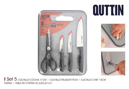 Inde Set/Conjunto de 5 piezas Cuchillos, Tijeras, Tabla de Cortar Nero (4 Cajas)