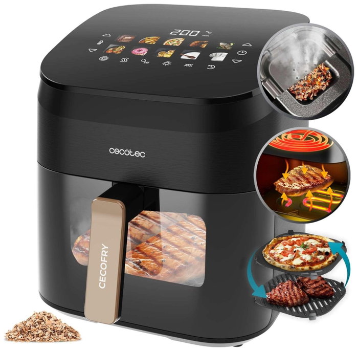 Cecotec Cecofry&Grill Smokin' 6500 Freidora de aire caliente 6,5 L, 2200 W, Negro/Marrón