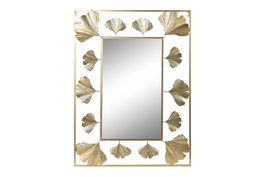 DKD Home Decor Espejo de Metal Diseño Hoja Mate Dorado 71x97 cm