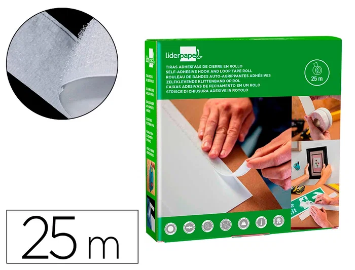 Liderpapel Cinta de Cierre Adhesiva Tipo Velcro Blanco 20mm x 25m Liderpapel Cinta de Cierre Adhesiva Tipo Velcro Blanco 20mm x 25m