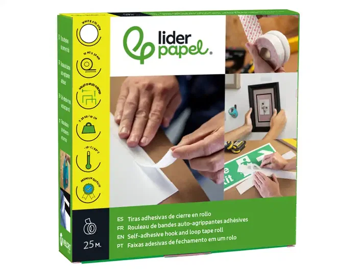 Liderpapel Cinta de Cierre Adhesiva Tipo Velcro Blanco 20mm x 25m Liderpapel Cinta de Cierre Adhesiva Tipo Velcro Blanco 20mm x 25m