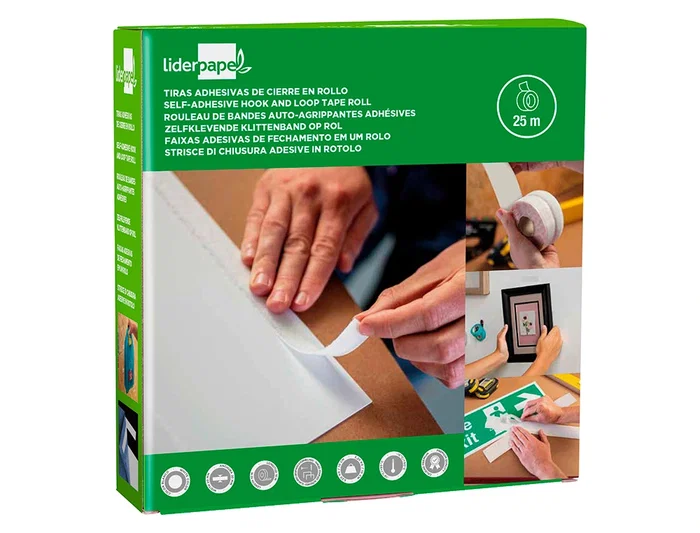Liderpapel Cinta de Cierre Adhesiva Tipo Velcro Blanco 20mm x 25m Liderpapel Cinta de Cierre Adhesiva Tipo Velcro Blanco 20mm x 25m