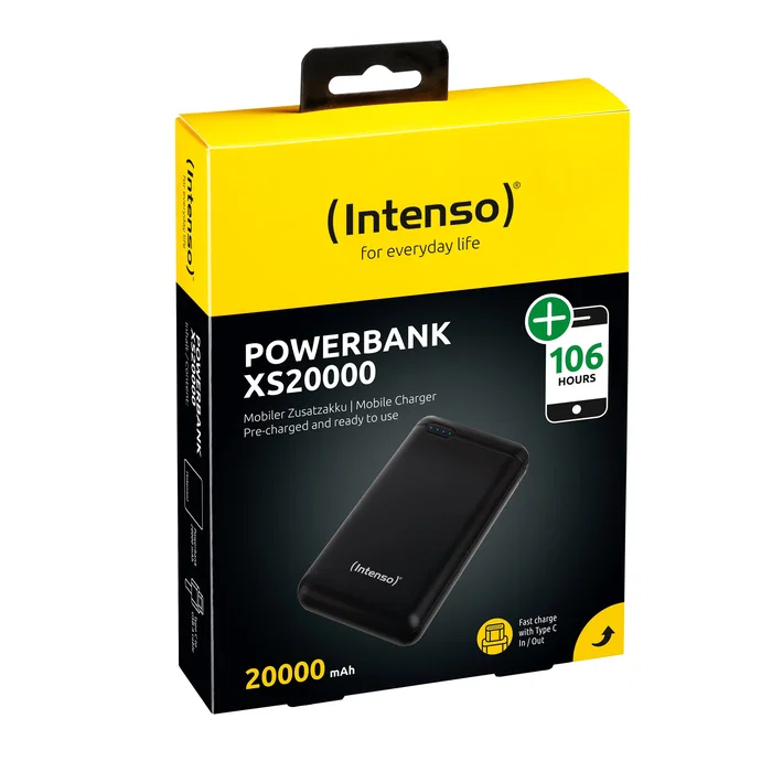 Intenso XS20000 Power Bank de 20000 mAh, Batería Externa Negro con Conector USB-C y Cable USB-A a USB-C Incluido