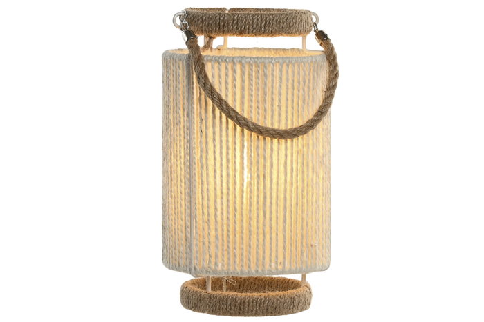 DKD Home Decor Lámpara de Sobremesa Urban Beige y Marrón 13x25 cm LED USB Batería 500mAh Algodón y Metal (4 Unidades)