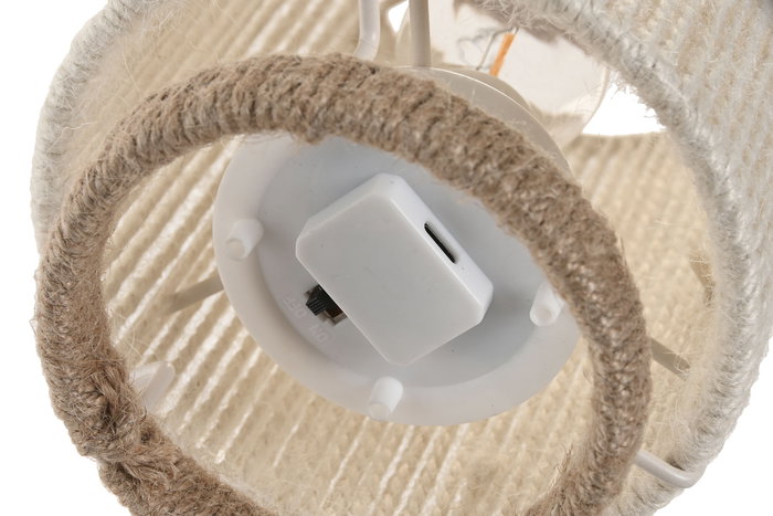 DKD Home Decor Lámpara de Sobremesa Urban Beige y Marrón 13x25 cm LED USB Batería 500mAh Algodón y Metal (4 Unidades)