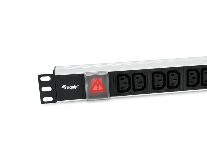 Equip 333318 PDU Básico 1U Rack 19" Aluminio - 12 Tomas IEC C13 con Interruptor, Cable 1.8m, 2500W, 10A, Negro/Plata