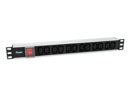Equip 333318 PDU Básico 1U Rack 19" Aluminio - 12 Tomas IEC C13 con Interruptor, Cable 1.8m, 2500W, 10A, Negro/Plata