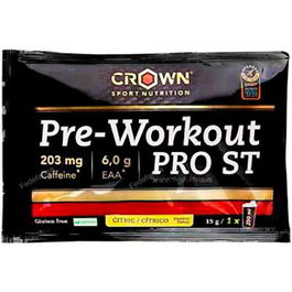 CROWN SPORT NUTRITION Pre-Workout PRO ST Concentrado en Polvo Cítrico 1 Sobre 15g, Cafeína y Aminoácidos Esenciales, Sin Azúcares