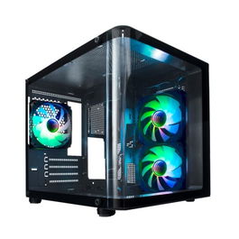Coolbox GM100 Vision - Caja Gaming Torre MicroATX, Negra con Cristal Templado, Incluye 3 Ventiladores ARGB Infinity-12, Soporte para Fuente ATX