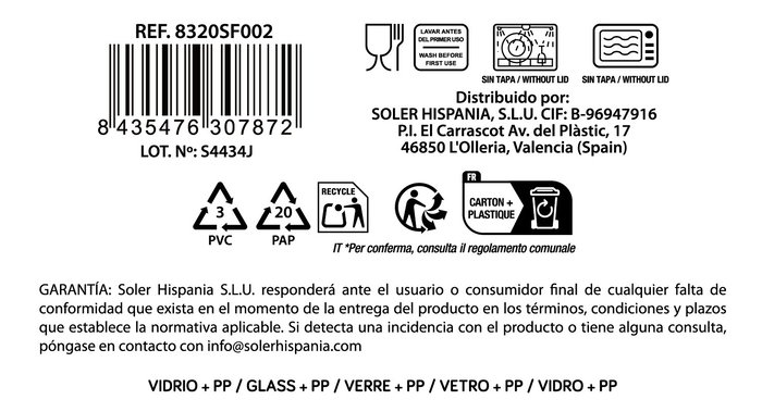 Inde Set 3 Fiambreras Cuadradas "Soul" Mediana, con capacidades de 320ml, 520ml y 800ml (8 Cajas)