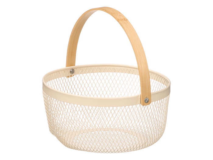 KINVARA Cesta Redonda Beige con Asa de Bambú KINVARA Cesta Redonda Beige con Asa de Bambú